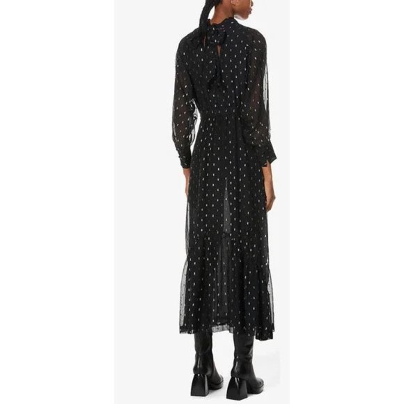 Ba&sh Romy gathered metallic fil coupé georgette midi dress - Picture 2 of 7